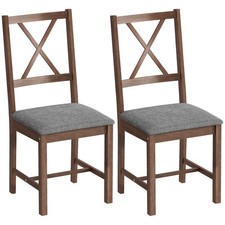 Farmhouse Wooden Dining Chairs Set of 2 Fabric Kitchen Chairs, Gray