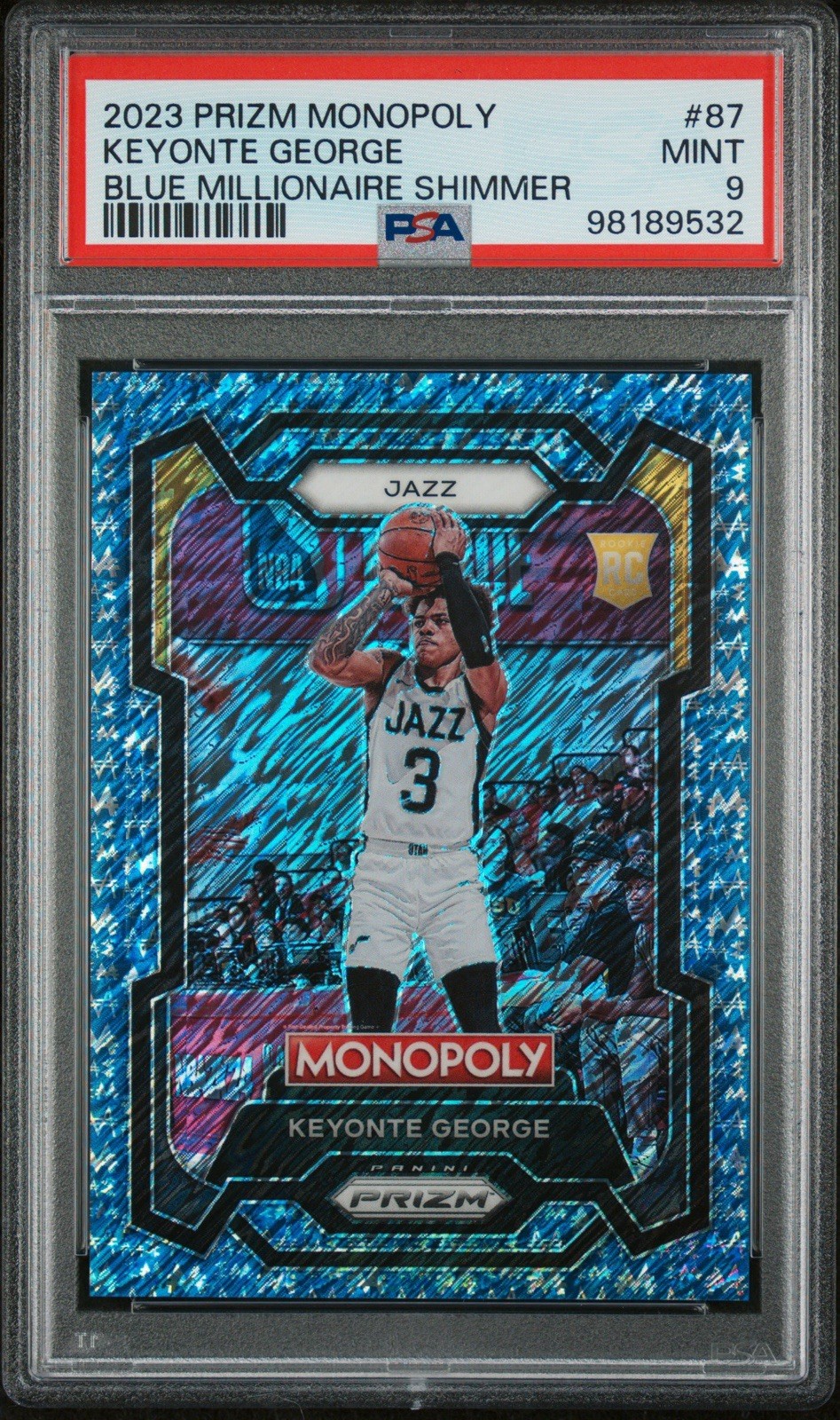 2023 PRIZM MONOPOLY KEYONTE GEORGE BLUE MILLIONAIRE SHIMMER /10