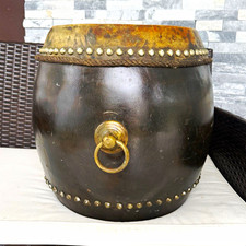Leather Drum Barrel Style with Metal Studs/Brass Tacks & Ring Handle, Analog
