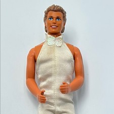 VTG 90s Mattel Ken Doll White Suit Tuxedo Malaysia 1968 Body Bow Tie