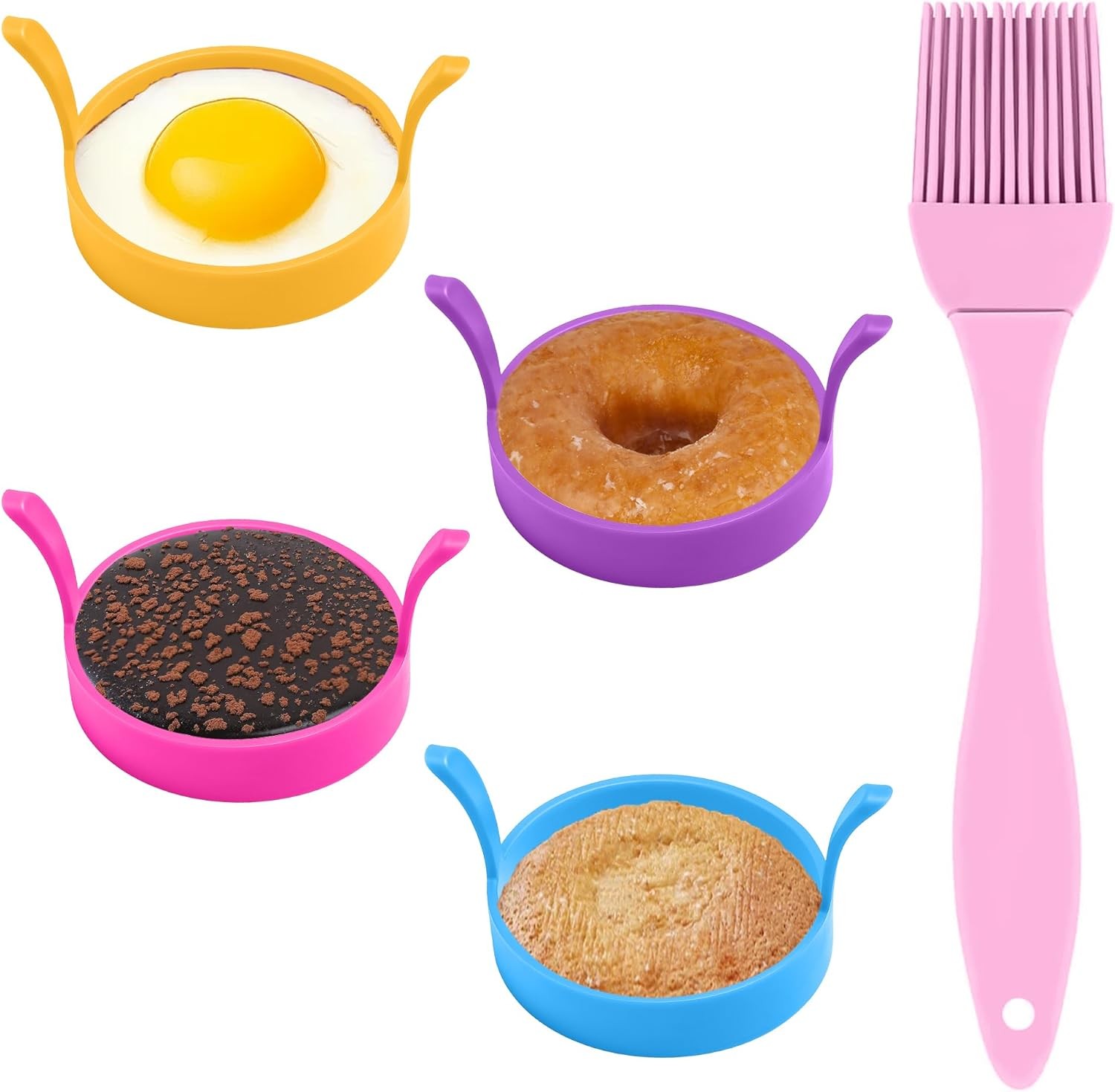 4-Pack Silicone Egg Rings for Frying with Brush – Non-Stick Fried Egg Moulds