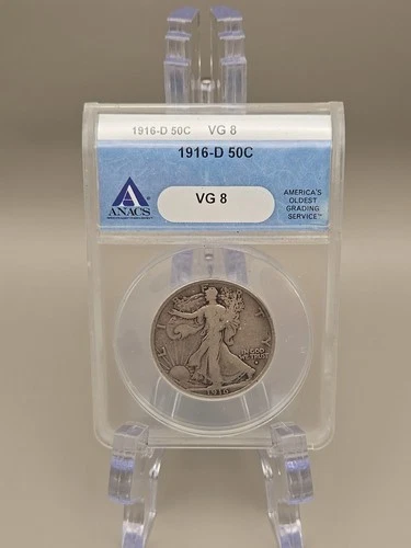 1916-D Walking Liberty Half Dollar 50c ANACS VG 8