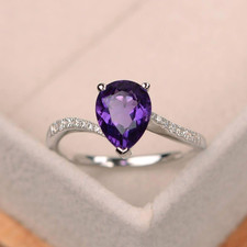 Amethyst engagement ring pear shaped ring 925 Sterling Silver ring gifts for her