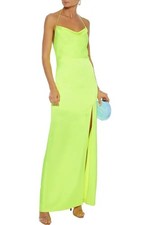 NWT ALICE & OLIVIA Erika Neon Yellow Satin Cowl Neck Halter Maxi Dress, Size 2