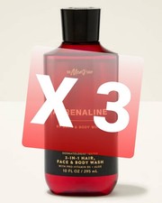 NEW SET of 3 Bath Body Works MEN S ADRENALINE 3-IN-1 Hair Face Wash Shower Gel