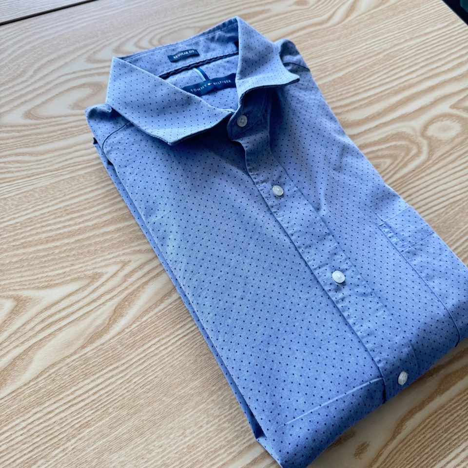 Tommy Hilfiger Large Shirt Mens Spots Large Blue 24" Pit-to-Pit Designer Fashion - Image 3 of 4