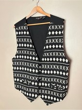 Vintage 90s Thumbs Up Aztec Geometric black ivory Vest XL EUC