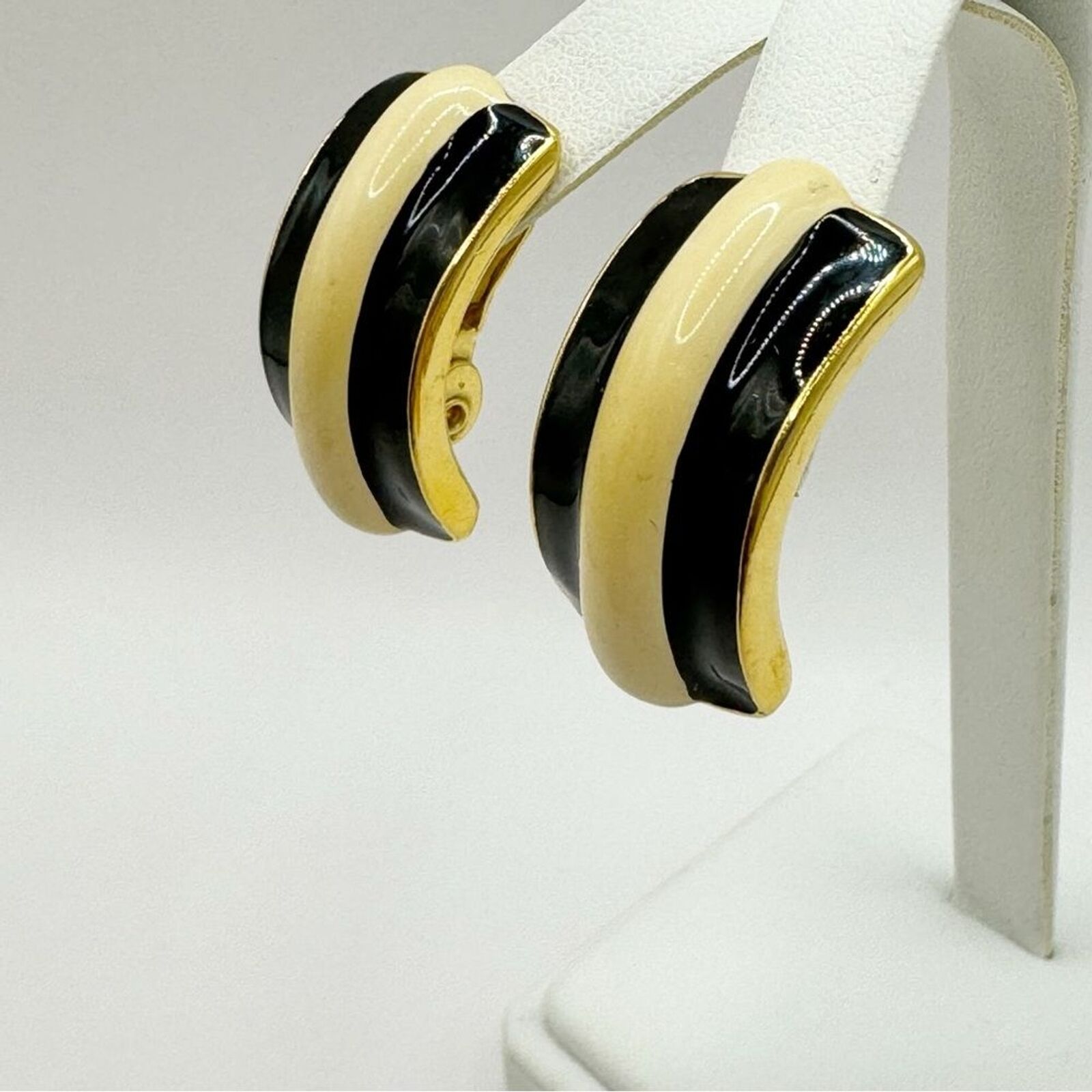 Monet vintage enamel half hoop clip on earrings c… - image 6