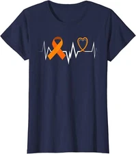 Heartbeat Orange Ribbon Multiple Sclerosis Awareness Ladies' Crewneck T-Shirt