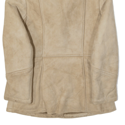 Faux Fur Lined Overcoat Leather Jacket Beige Suede Womens S - Picture 6 of 6