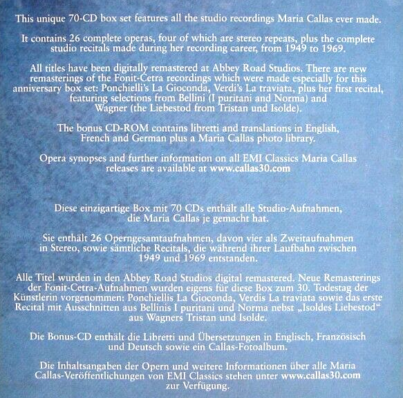 70CD BOX マリア・カラスThe Complete Recordings MARIA CALLAS The Complete Studio Recordings EMI Classics 70
