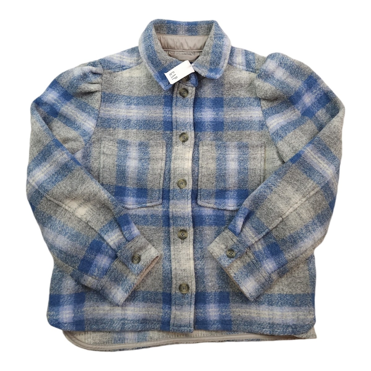 New Gap Puff Sleeve Cropped Wool Shirt Jacket Womens Medium