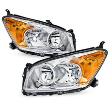 Headlights for 2009-2012 Toyota RAV4 Chrome Amber Headlamps Left Right Pair