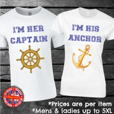 Captain & Anchor Matching T-shirt Set Couples Wedding Funny Fishing