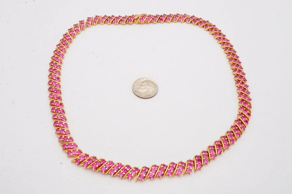 Ross Simons Gold Plated Sterling Silver 925 Lab-Created Ruby Necklace 17" - Image 3 of 4