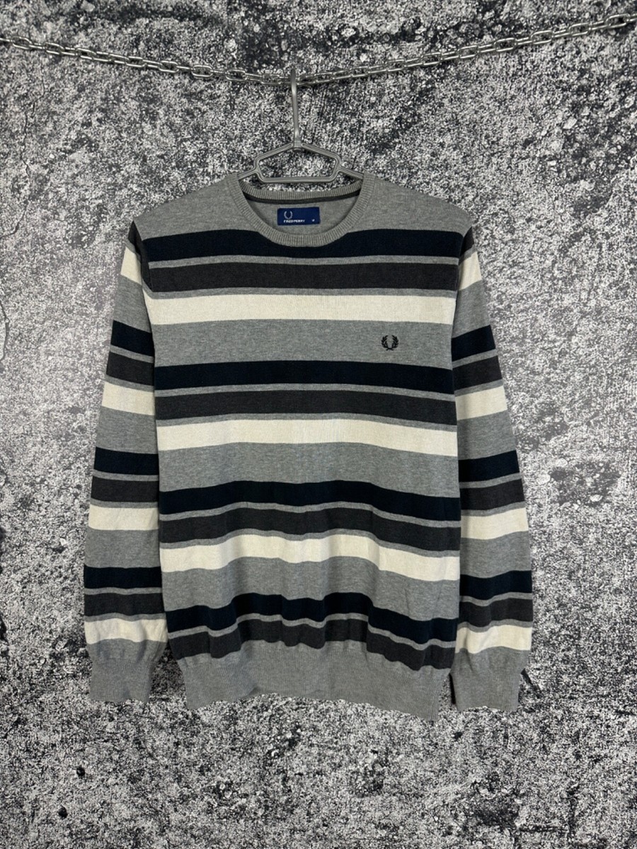 【FRED PERRY】 Striped Trim Sweatshirt R5523 Men's Fred Perry Striped Pullover Sweatshirt Casual