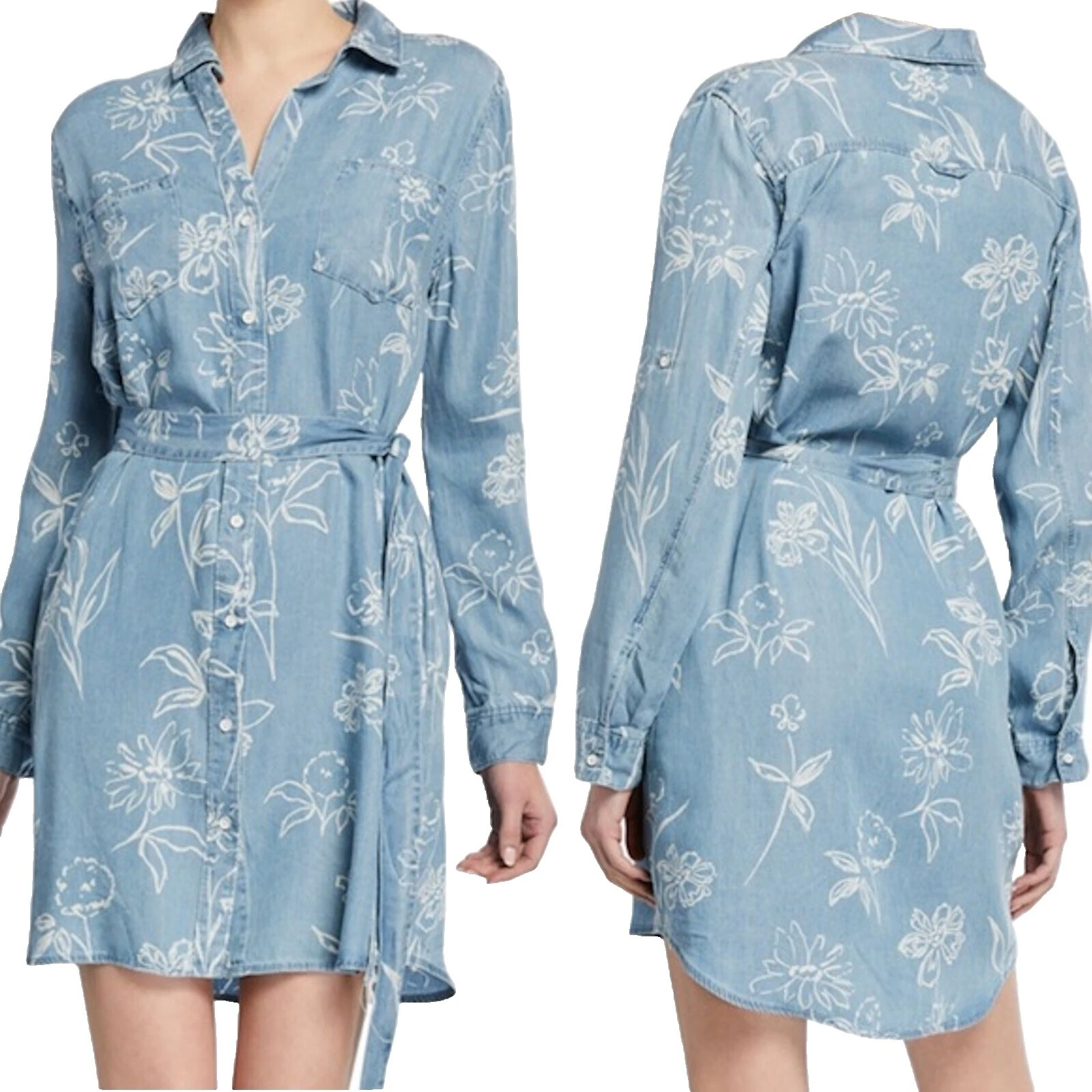 Vestidos de Algodón Camisa Manga Larga Floral