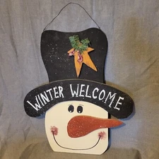 Amish Made Primitive Rustic Farmhouse 3D Snowman Head Wood Outdoor  Sign