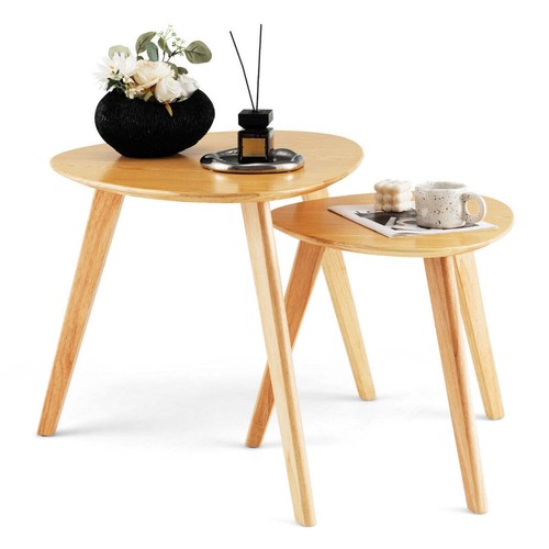 NNECW 2-Piece Wood Triangle Nesting End Table Set for Living Room - Picture 8 of 10