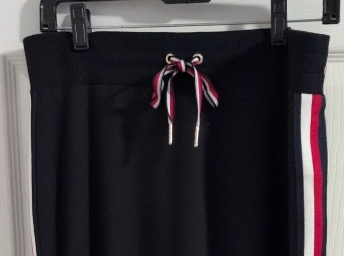 Tommy Hilfiger Talla M Azul Rojo Blanco Rayas Laterales Tejido Midi Falda Informal Patriótica Foto 3 de 4