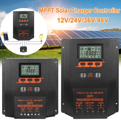 100A/120A MPPT Solar Charger Controller 12V/24V/36V/48V Battery Regulator 4 USB