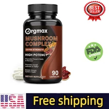 Mushroom Complex Supplement Capsules - 10 Mushrooms Lions Mane, Reishi, 90 Pills