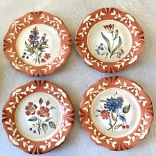 La Toscana Pamela Gladding Rare Rust Rim Flowers Floral 8.5" Salad Dessert Plate