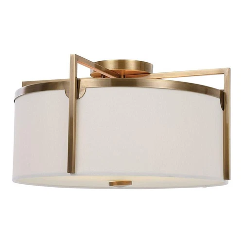 Uttermost Colfax 3-Light Steel Glass and Fabric Semi Flush in Antique Brass - Picture 1 of 7