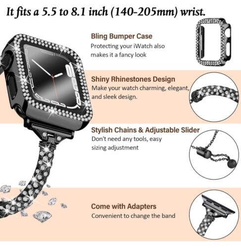 Bling Metal Bransoletka Zderzak Etui Stras 44mm do iWatch SE Series 6/5/4 - Zdjęcie 5 z 8