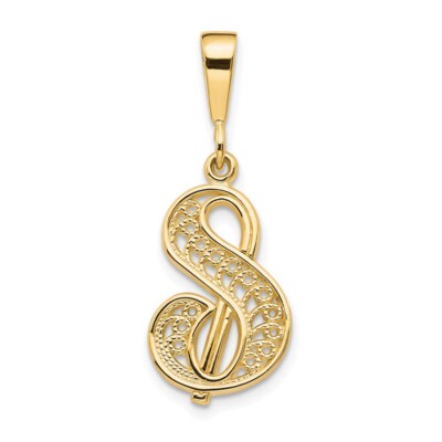 14k Gelbgold polierte Schrift filigran Buchstabe S Initiale Anhänger für Frauen