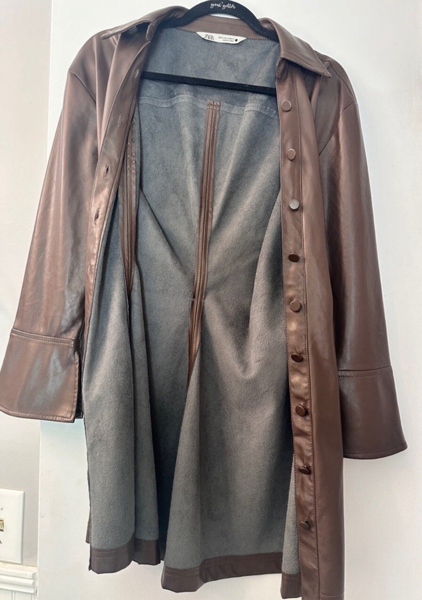 Zara Buttoned Down Brown Faux Leather dress size XS | eBay