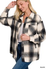 Zenana Oversized Yarn Dyed Plaid Longline Shacket Woven Casual Everyday