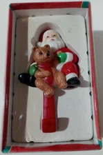 Yuletide Traditions Holiday Stocking Hanger Christmas Santa with Big Teddy Bear