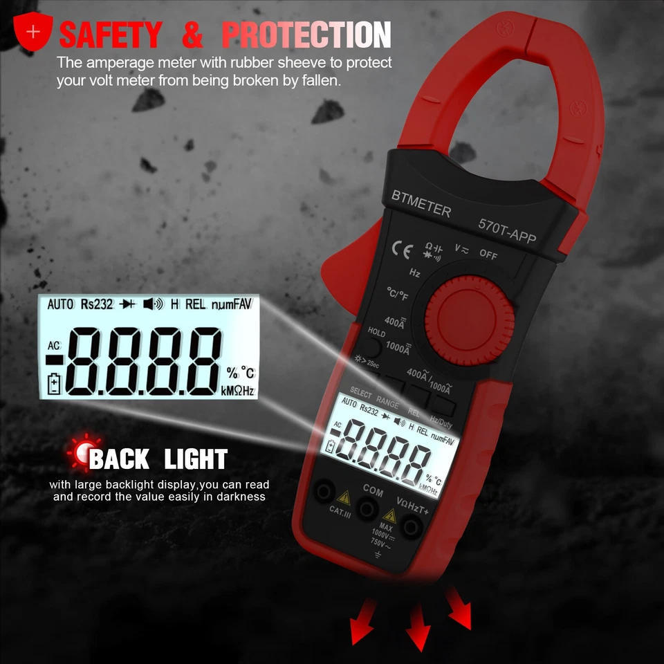 BTMETER Auto-Range Zangenamperemeter Bluetooth 4000 Counts Stromzange Multimeter - Bild 4 von 4