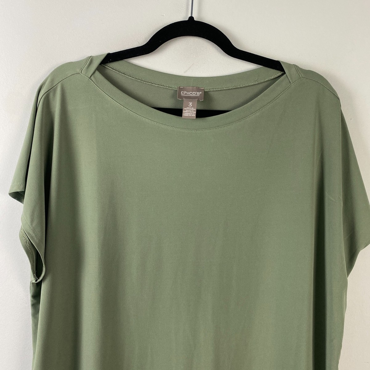 Chicos Boat Neck T Shirt Size 3 US XL Green Jersey Stretch Dolman