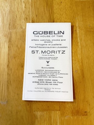 Vintage Gubelin St Moritz House Of Time Card Omega Ephemera Switzerland White