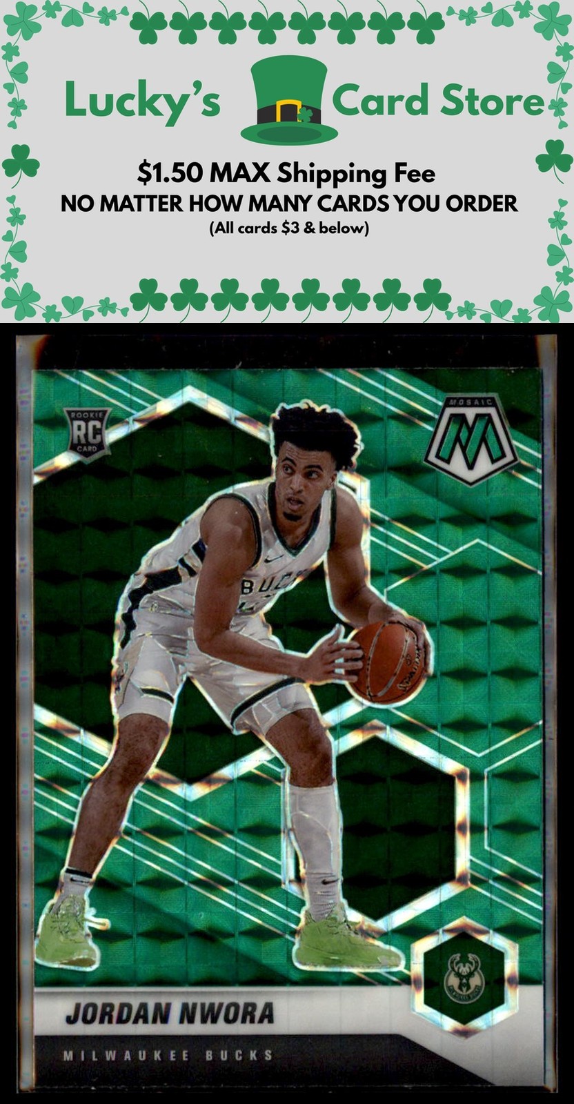 2020-21 Panini Mosaic #219 Jordan Nwora Mosaic Green Rookie