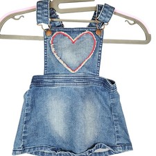 Genuine Kids OshKosh Denim Overall Skirt 18M Heart Embroidered Toddler Dress