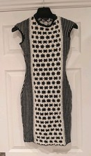 Adolfo Dominguez navy ecru geometric stretch pencil dress XS excellent condition