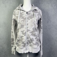 Athleta Triumph Printed Hoodie Jacket Small Gray Camo Full Zip Athletic