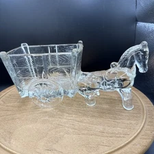 Clear Jeanette Glass Cart And Donkey Candy /nut Dish