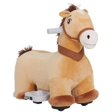 6V Electric Ride on Horse with Music Forward, PU Wheels, Brown