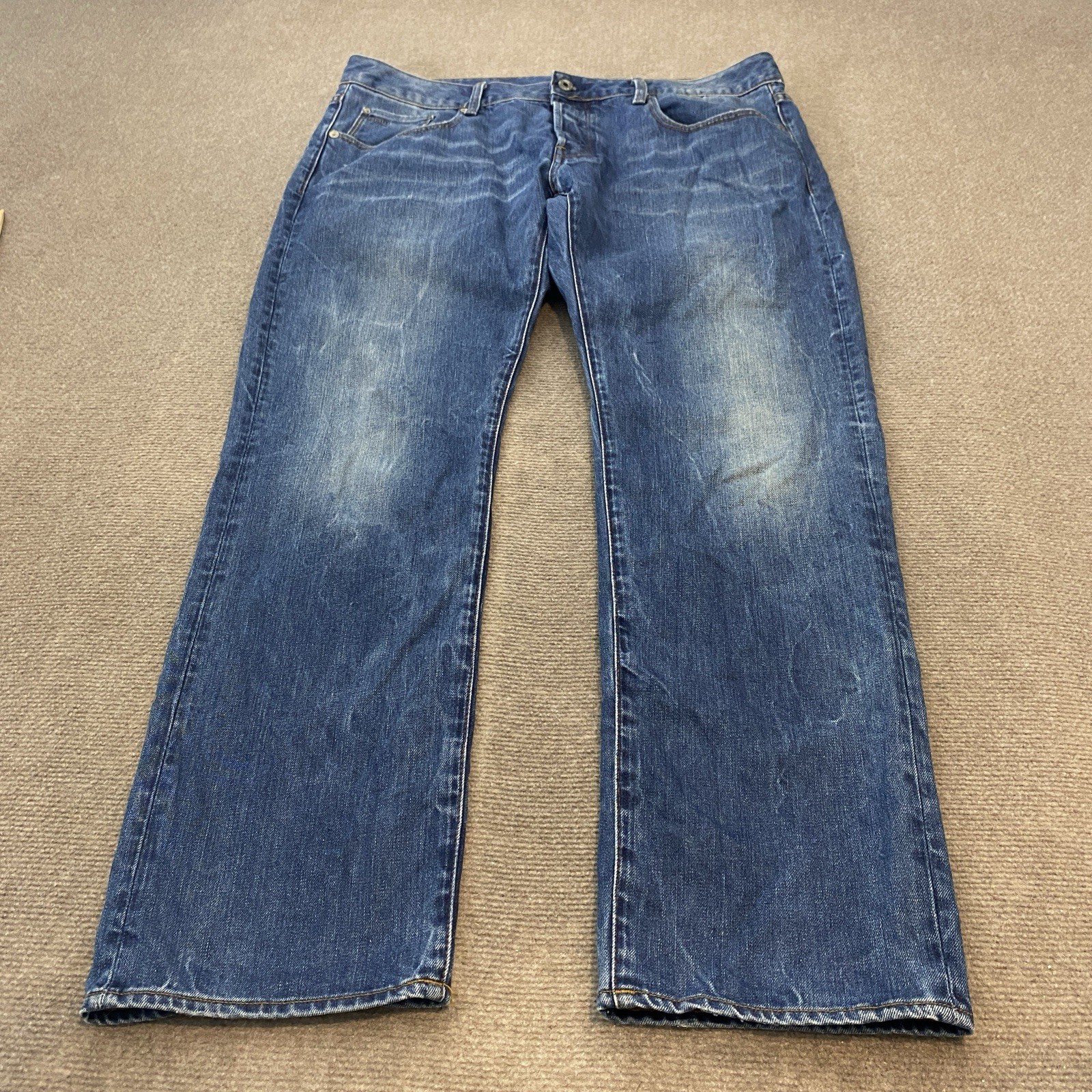 G-Star Raw Blue 3301 Straight Fit Men’s Jeans Size 38x30 Button Fly Stone Wash