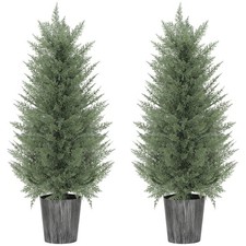 HOMCOM Artificial Cypress Trees with PE Leaves for Indoor Outdoor Set of 2