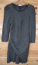 Isabel Marant Etoile Asymmetric Draped Dress Size 2 Wool Blend Fringe Gray