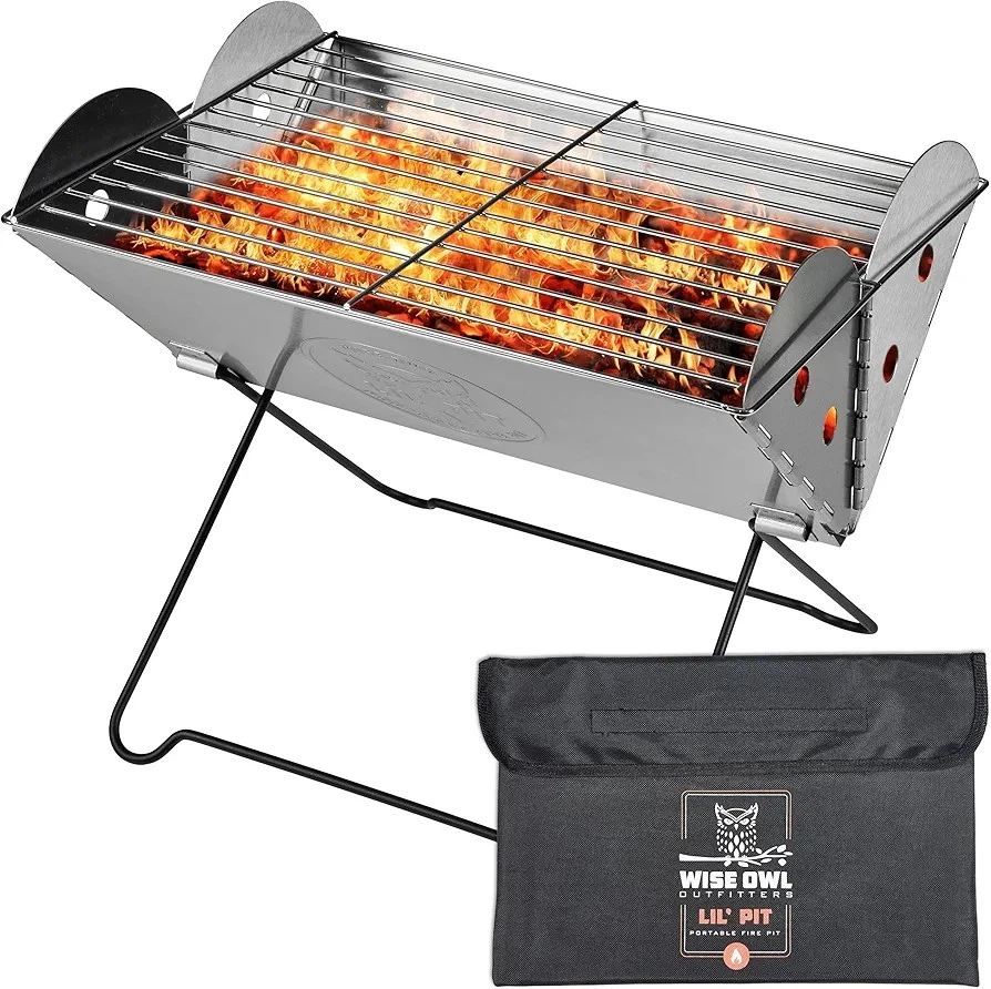 Wise Owl Outfitters Collapsible Camping Grill - Lil Pit Portable Fire Pit