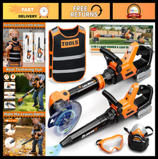 Kids Gardening Tool Set - 2-in-1 Leaf Blower Weed Wacker Toy, Lights Sounds,
