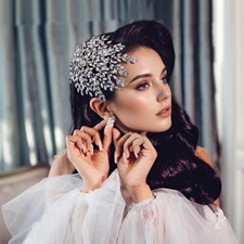 Bridal Rhinestone Headpiece for Wedding  Leaf Crystal Hair Pieces Bride Side H...