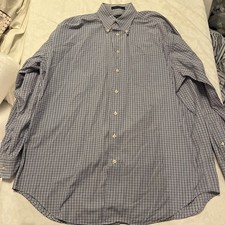 Nautica Men's Blue Check Long Sleeve Dress Shirt Size 17, 34-35 100 Cotton