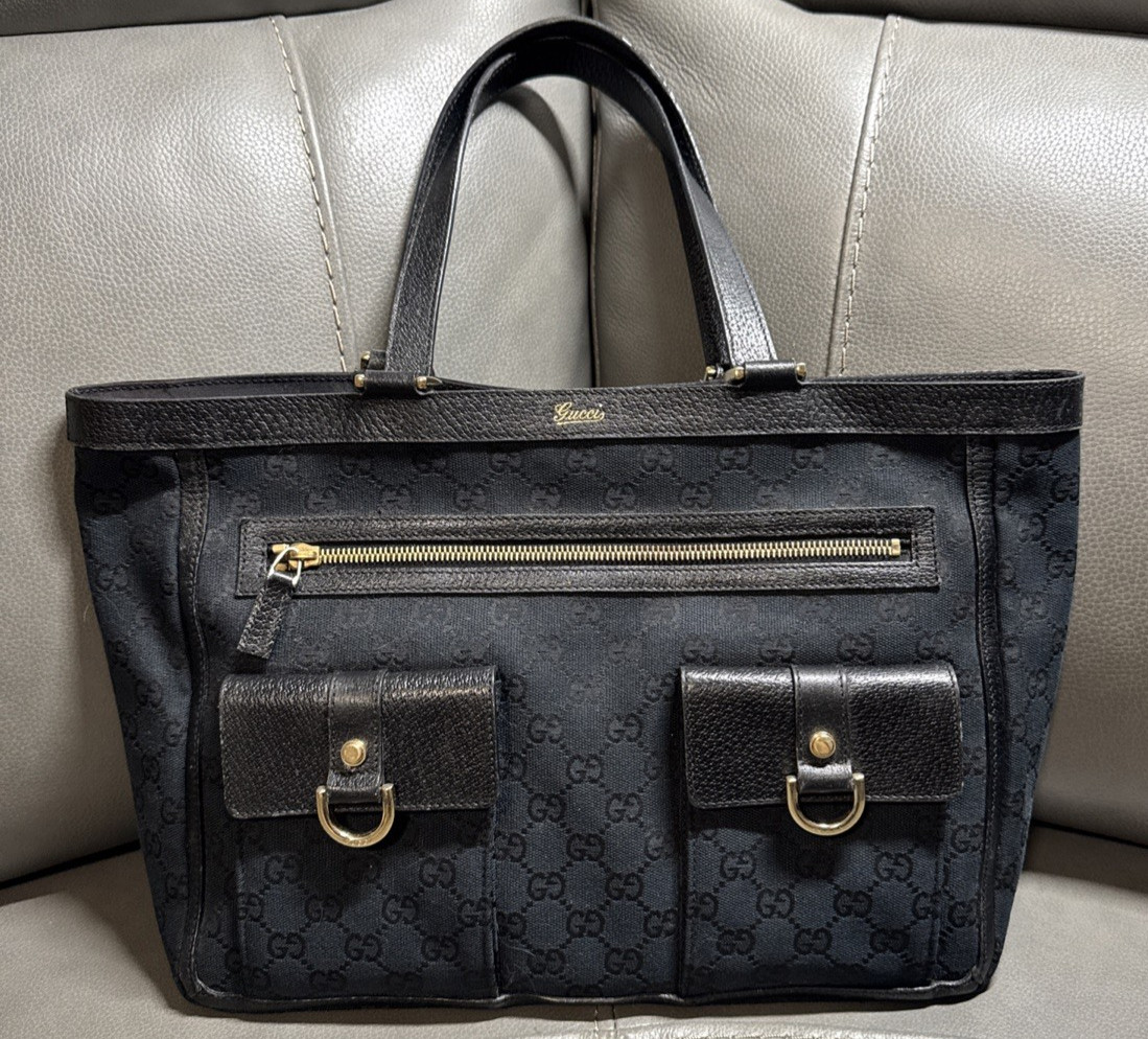 Gucci GG Canvas Abbey Pocket Tote Leather Black Shoulder Bag Authentic Pre-owned thumbnail 19